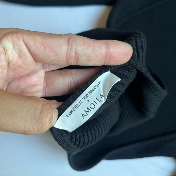 EVANGELIE SMYRNIOTAKI x AMOTEA black bodycon rib knit long sleeve midi maxi - Picture 5 of 6